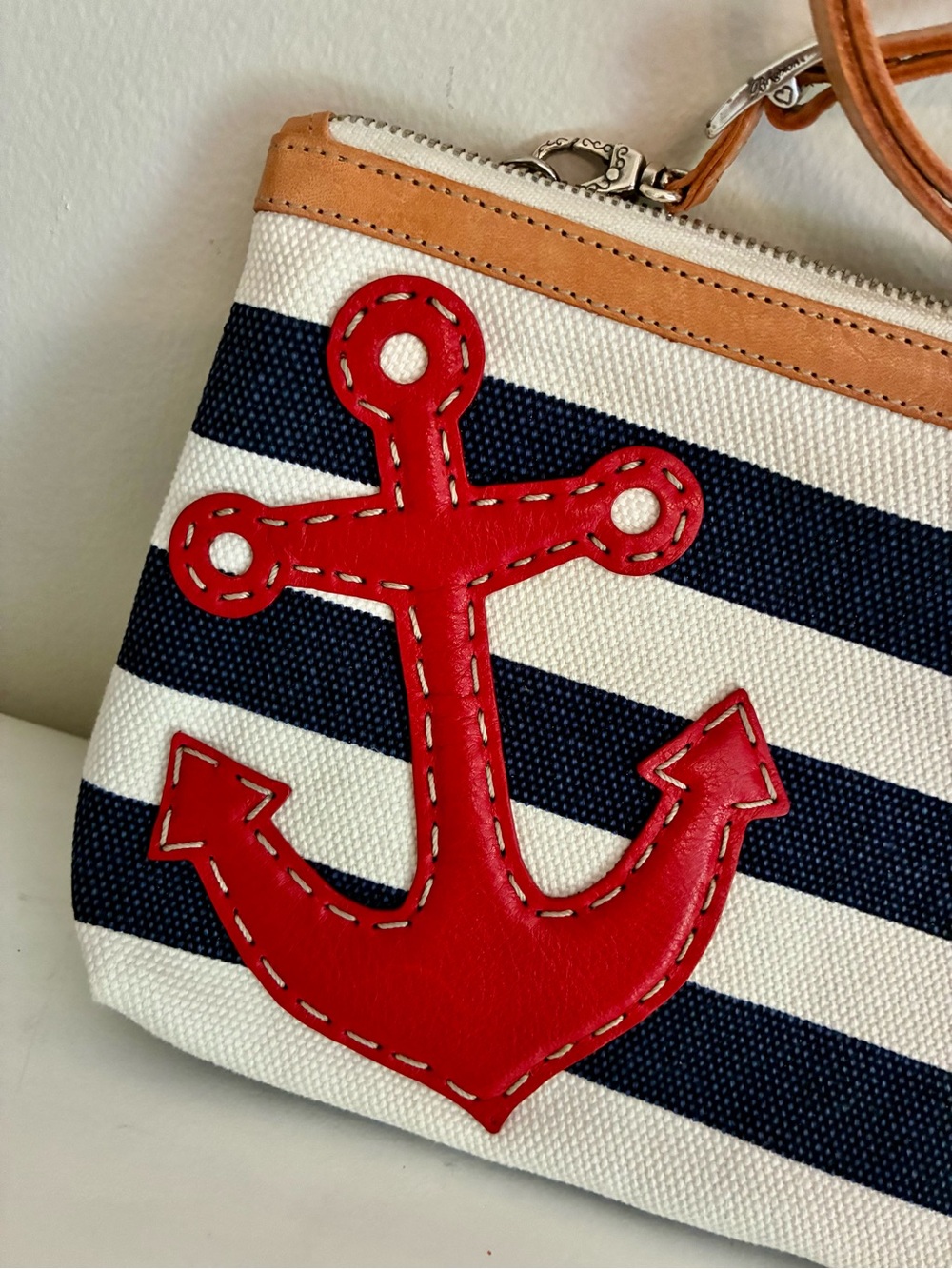 BRIGHTON Crew Anchor Bag Striped Canvas Crossbody Bag Leather Strap NWOT - Picture 2 of 6